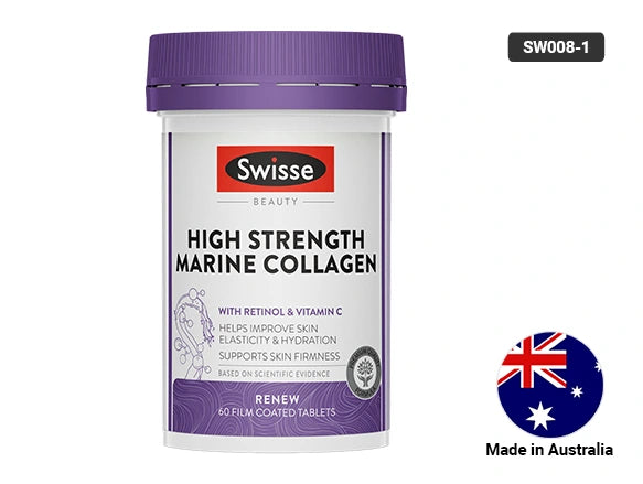 Swisse Beauty High Strength Marine Collagen with Retinol & Vitamin C in Sri Lanka Helps to Improve Skin Elasticity & Hydration and Supports Skin Firmness.